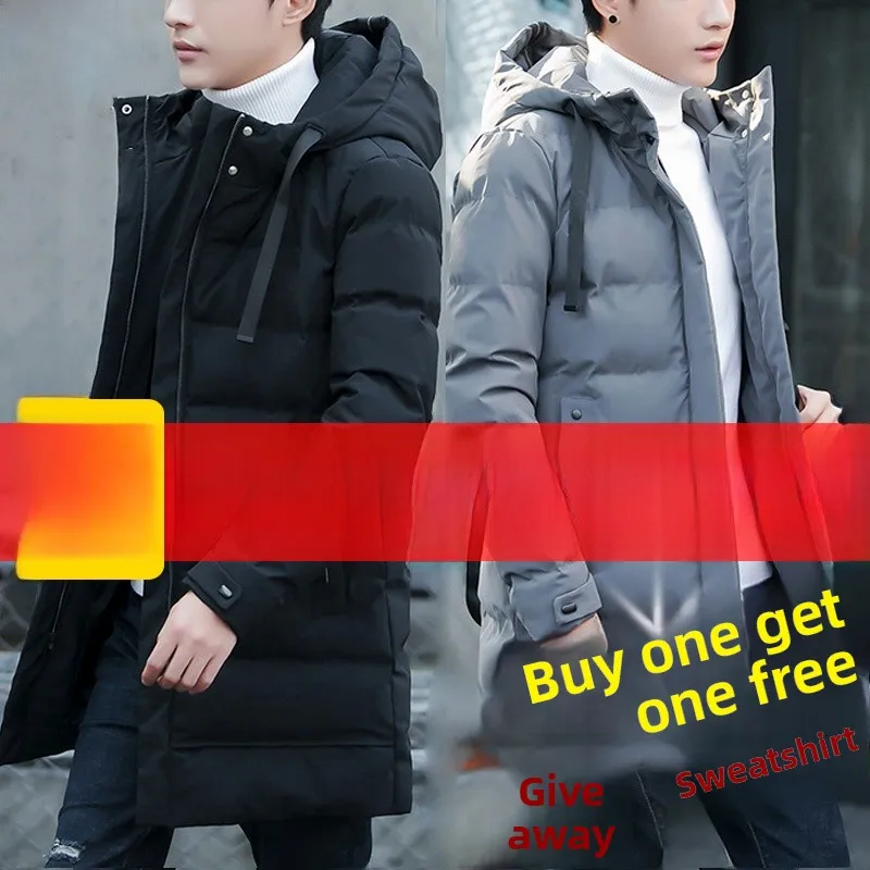 

Trendy Men's down Cotton Jaet 2025 New Sle Thiened Mid-Length Hooded Coat Warm Windproof Waterproof Polyester Fiber