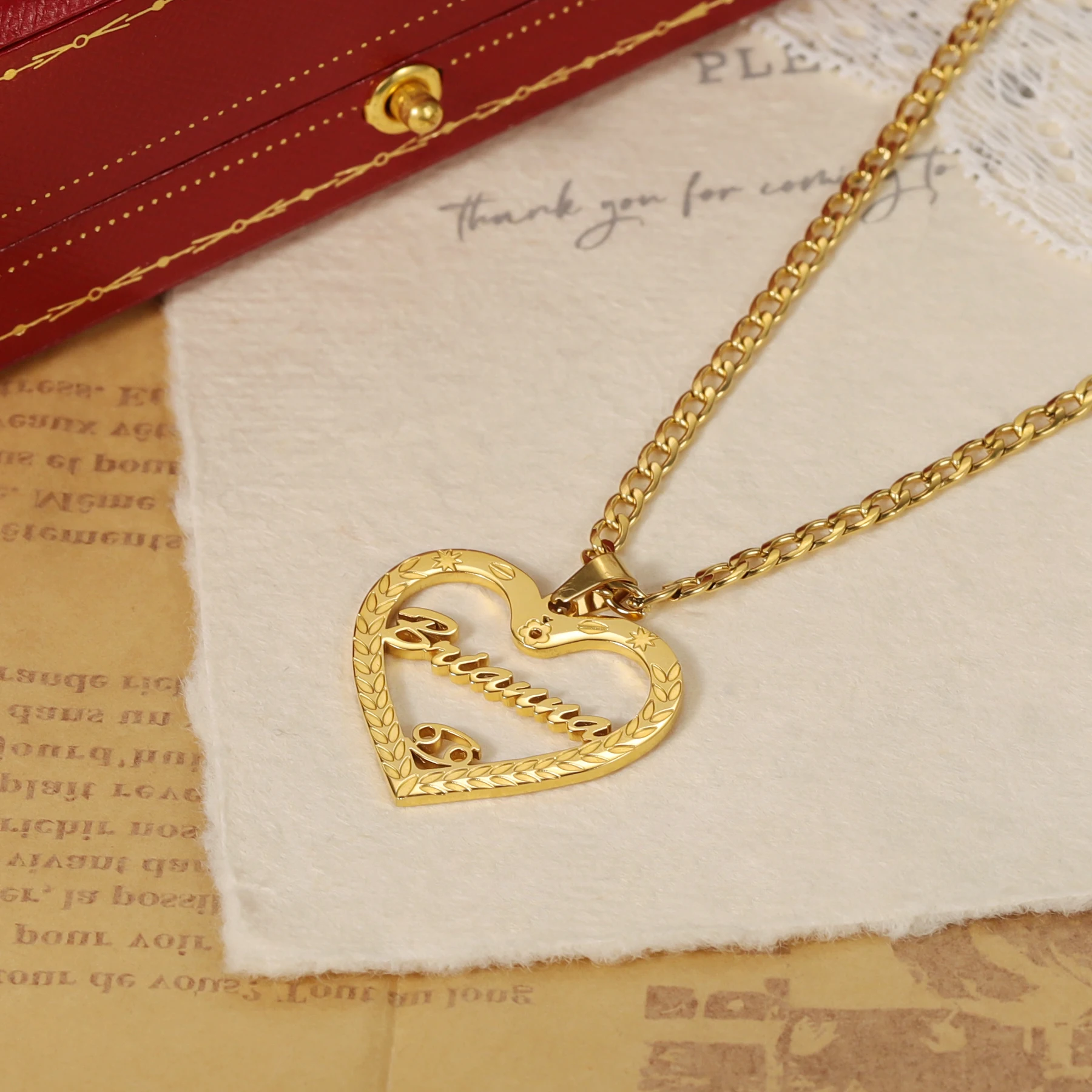 

Heart Shaped Name Necklace Deep Engraved Personalized Constellation Custom Stainless steel Name Jewelry Pendant Gift for Women