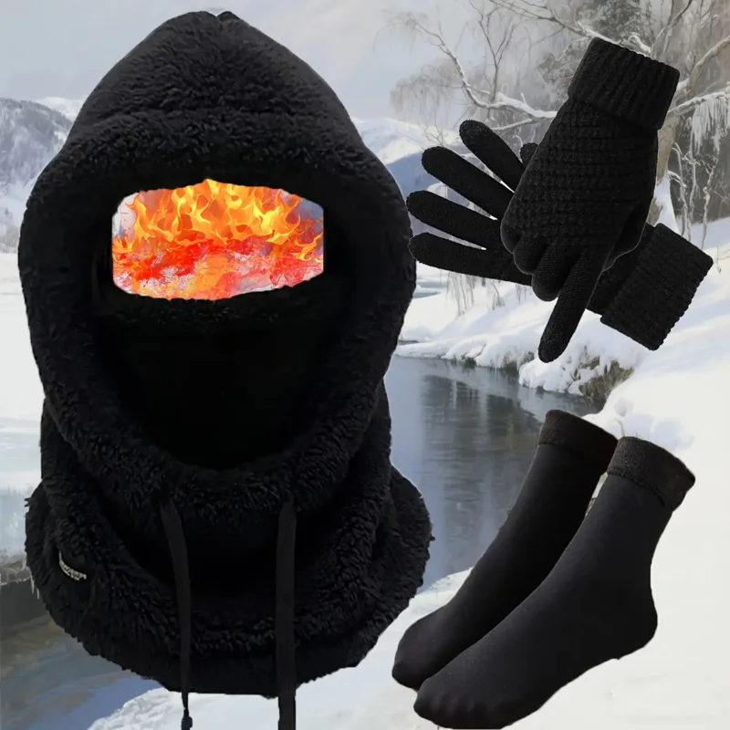 Set da sci termico invernale da 1 pezzo: maschera per il viso, guanti, stivali per lo sci, lo snowboard, le attività all'aperto, l'attrezzatura per la stagione fredda per -40 ° C