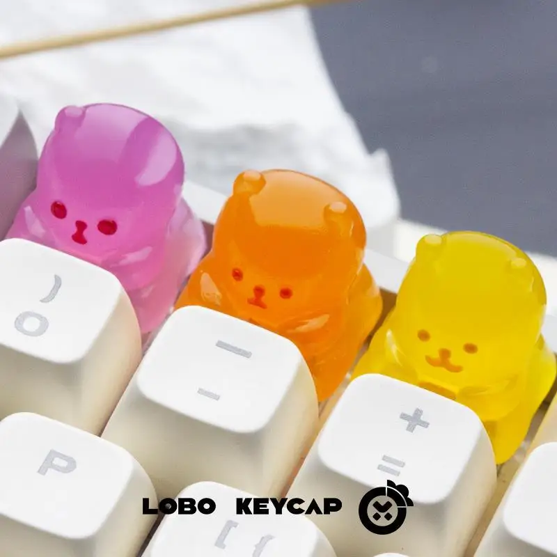لوبو Keycap الكرتون الدب الصغير غائر شفافة Keycap شخصية الراتنج الفن كيكابس لوحات المفاتيح الميكانيكية لعبة الديكور هدية