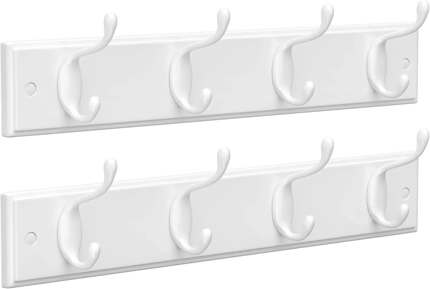 

Set of 2 Wall-Mounted Coat Racks with 8 Dual Metal Hooks for Entryway, Bedroom, Living Room in White