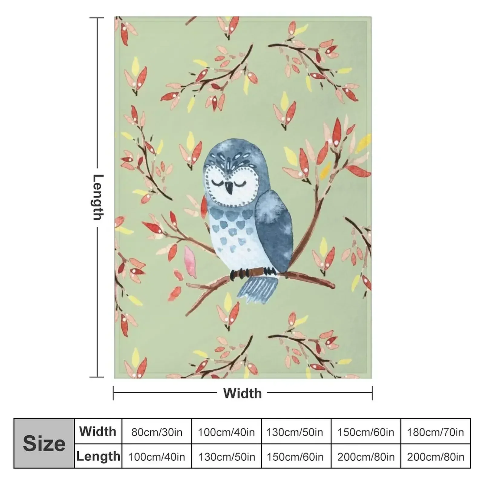 Cute watercolor owl and autumn leaves, green background Throw Blanket for winter Plaid on the sofa For Sofa Thin Blankets