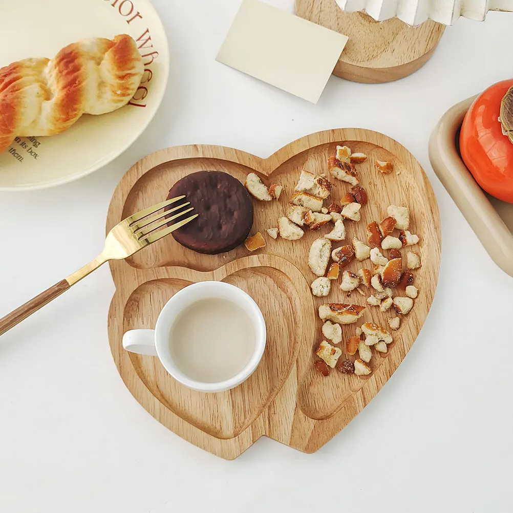 

2pcs Heart Shaped Bamboo Serving Tray Food Platter for Parties Charcuterie Snack Plate Kids Friendly Household Storage