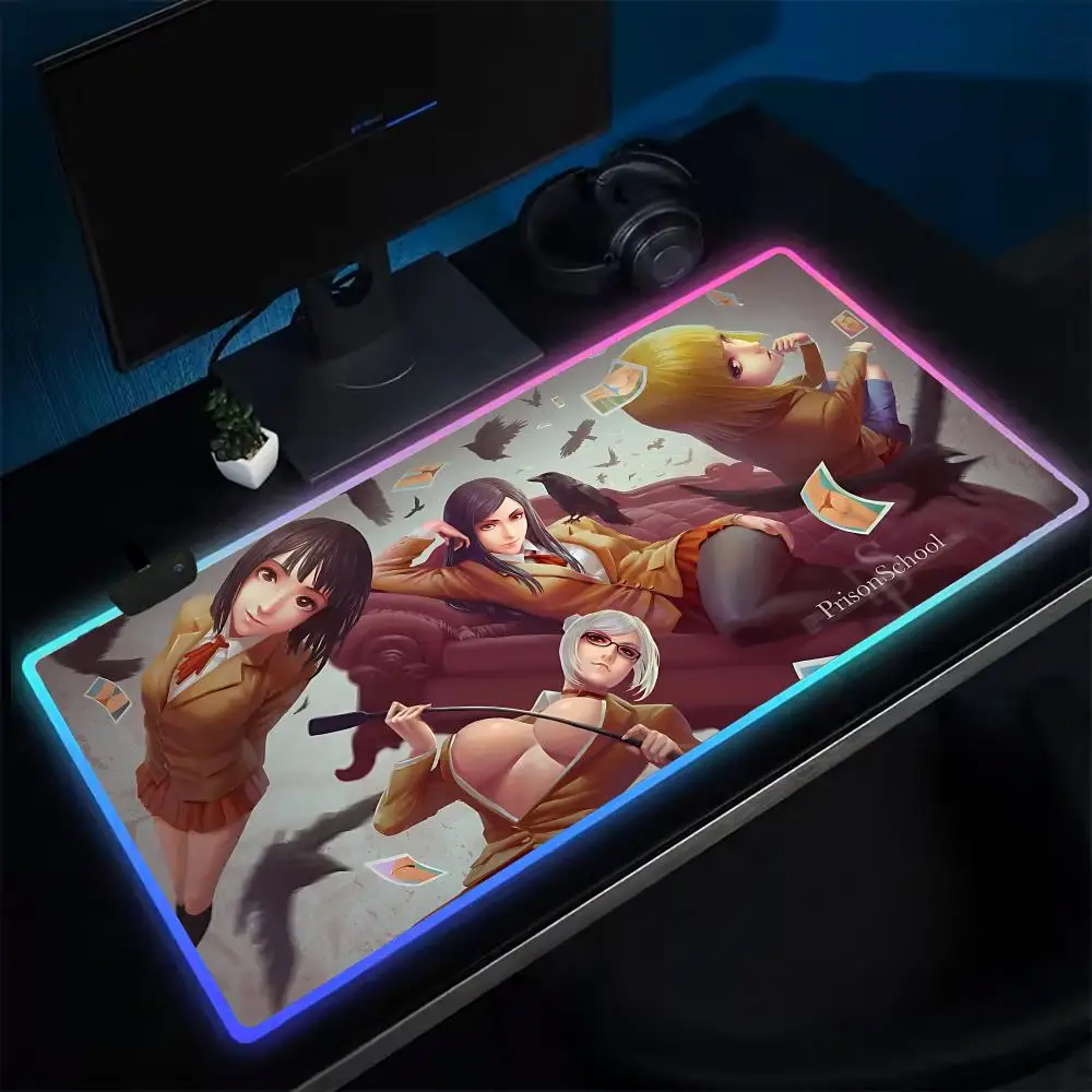 

Gamer Prison School meiko Mouse Pad Anime Gaming Mouse Pad LED Table Pads Backlit Rubber Desktop XXL RGB Desk Mats