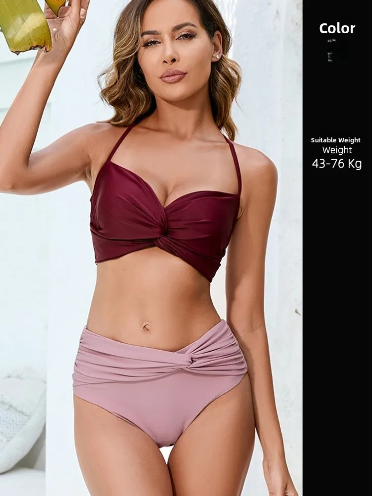 

Сексуальный купальник-бикини с высокой талией, больших размеров, для полных женщин, красный, с подкладкой на груди, без косточек.