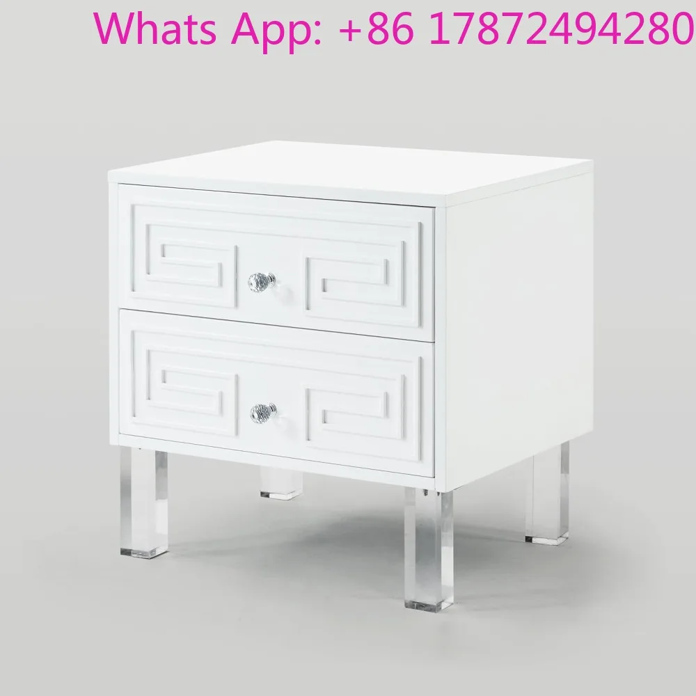 White Glossy Nightstand - Lacquer Finish | Acrylic Lucite Legs