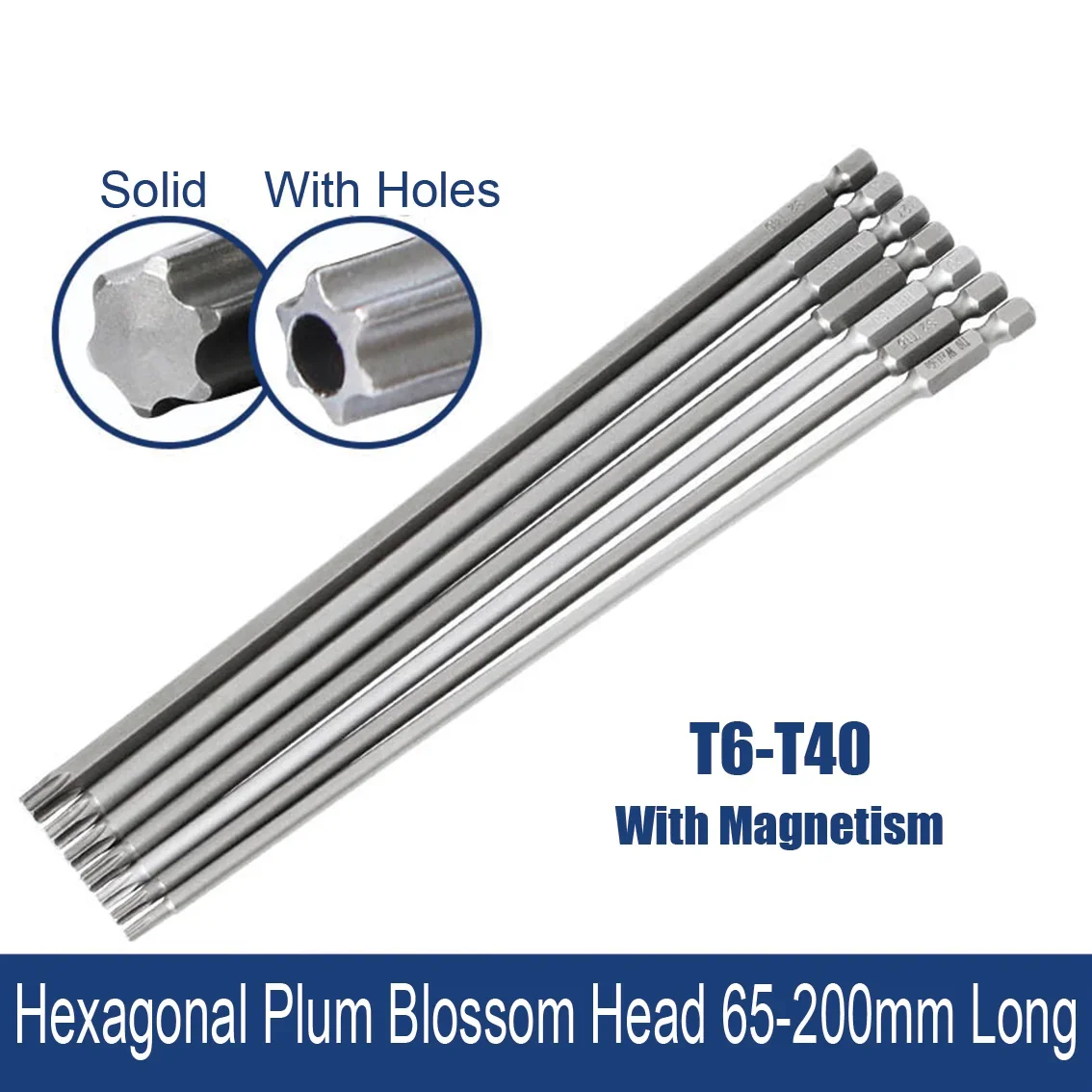 1Pcs T6-T50 Magnetic Universal Plum Blossom Hexagonal Screwdriver Head S2 Alloy Steel Hollow Solid Screwdriver Bit 1/4 Handle