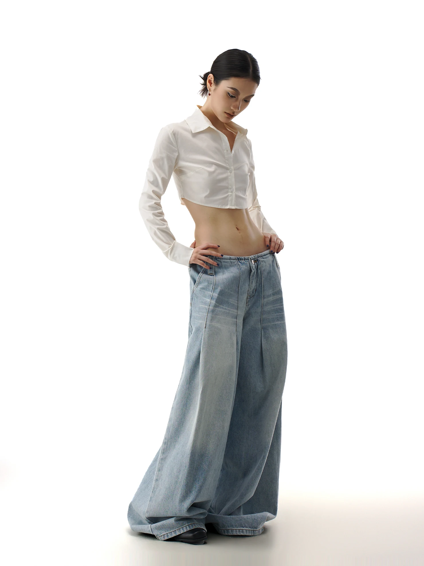 

Американские ретро-джинсы с широкими штанинами для женщин, летние, новые, светло-голубые, свободные, с эффектом потертости, длиной в пол, повседневные, из мягкого хлопка