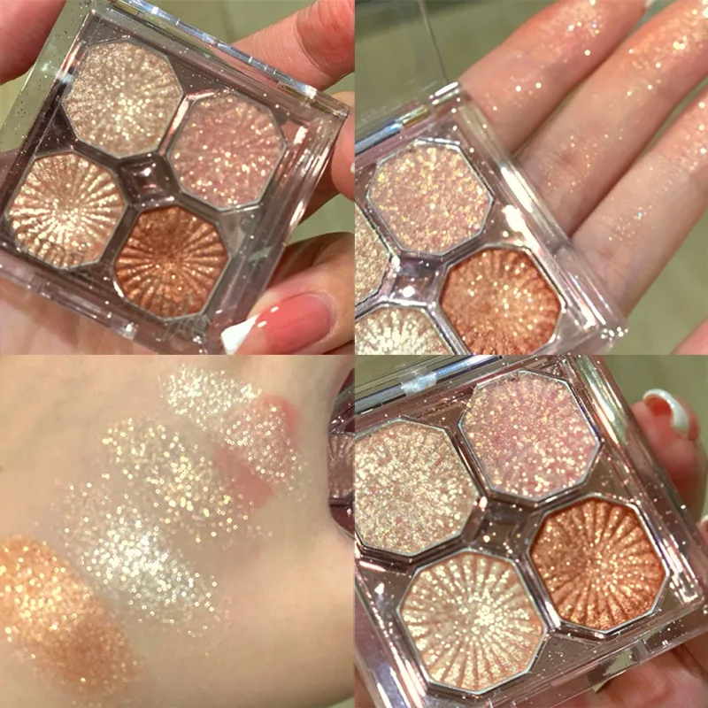

1pc Sparkling Gem 4 Colors Eyeshadow Palette Pearl Matte Long Lasting Shiny Glitter Daily Makeup