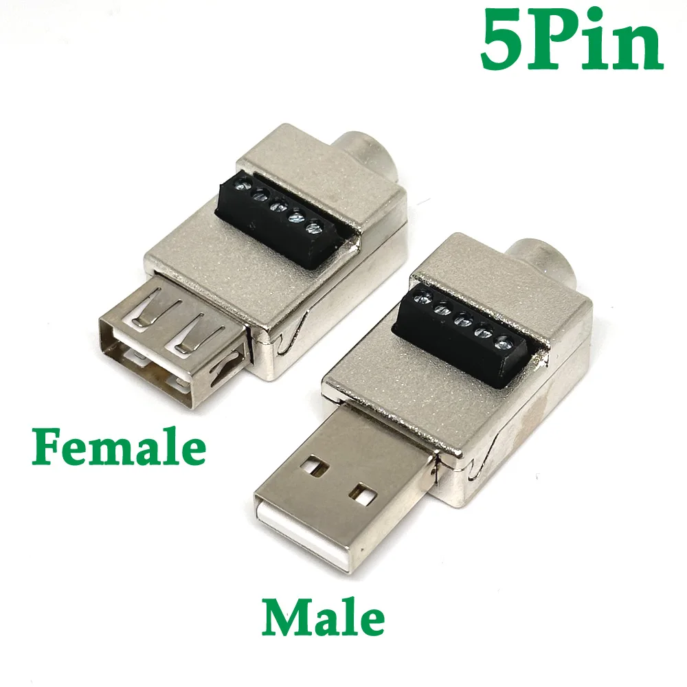 

1pcs USB 2.0 Type A To 5 Pin Screw Shield Terminal Plug Male Female Metal shell Connector Brand New And High Quality Connector