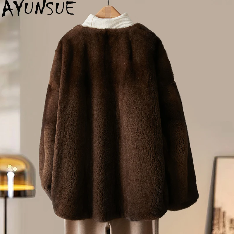 AYUNSUE Natural Mink Fur Coats Woman 2025 Winter Coats Jackets Woman Korean Style Lady Clothes Woman High Quality Pelz Jacke