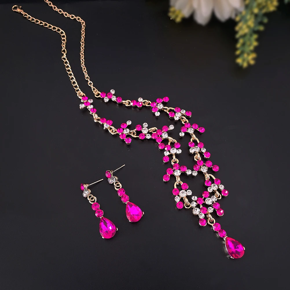 

Crown Earrings Set Rhinestone Decor Bridal Jewelry Women Crown Necklace Earrings Set Valentine Gift Wedding Party Accessories