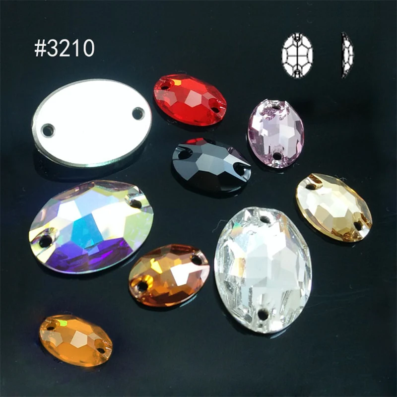 Pubrilex Flatback Rhinestones Oval Shape Sewing Sequins with Chamfered Edges for Garment Dress Design - Assorted Colors