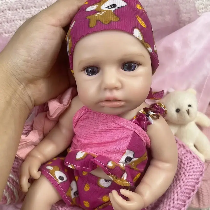 13 Inch Painted Reborn Full Solid Silicone Doll Awake Blue Eyes Original Silicone Washable Doll Toy Christmas Gift