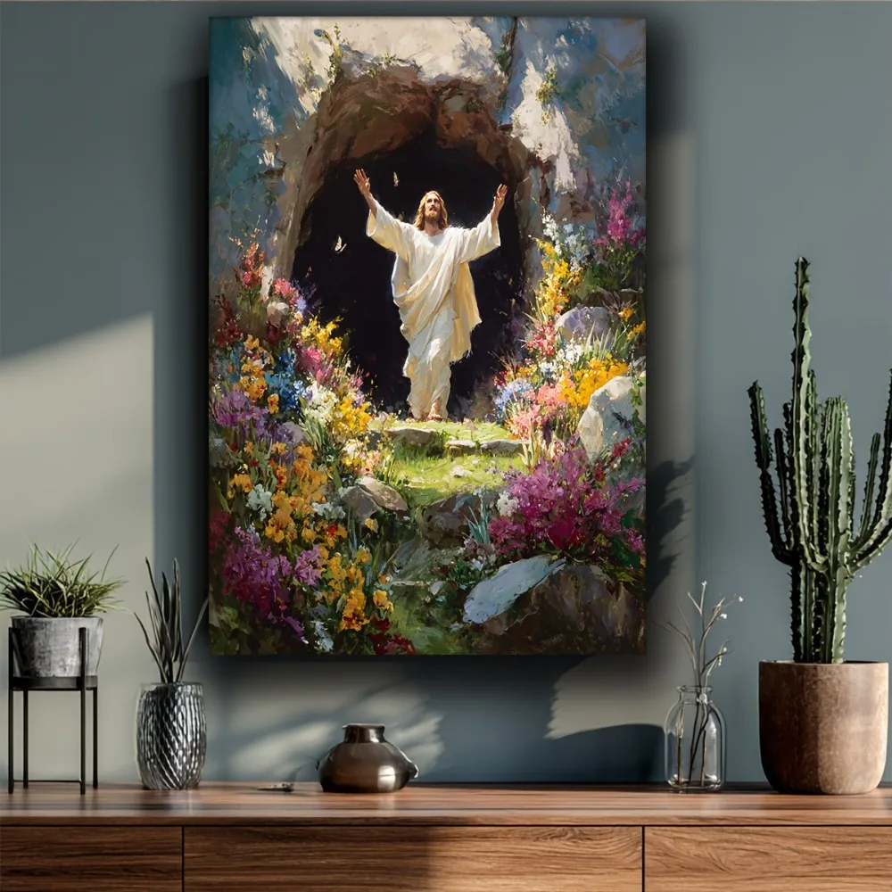 Panneau en métal avec impression artistique religieuse de la résurrection de Jésus, 20x30cm, décoration murale pour la maison