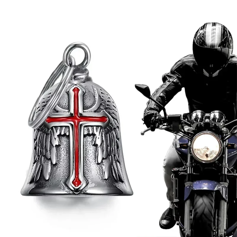 Lucky Bell Keychain Vintage Cross Angel Wings Motorcycle Ride Punk Motorcycle Rock Boy Party Amulet Exorcism Jewelry