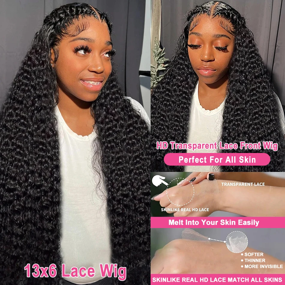 40Inch 250 Density Deep Wave 13x4 HD Transparent Lace Front Human Hair Wig 13x4  Pre Plucked Human Hair Wigs  5x5 Ready to Go HD Lace Glueless Smooth Silky Real Human Hair for Black Women