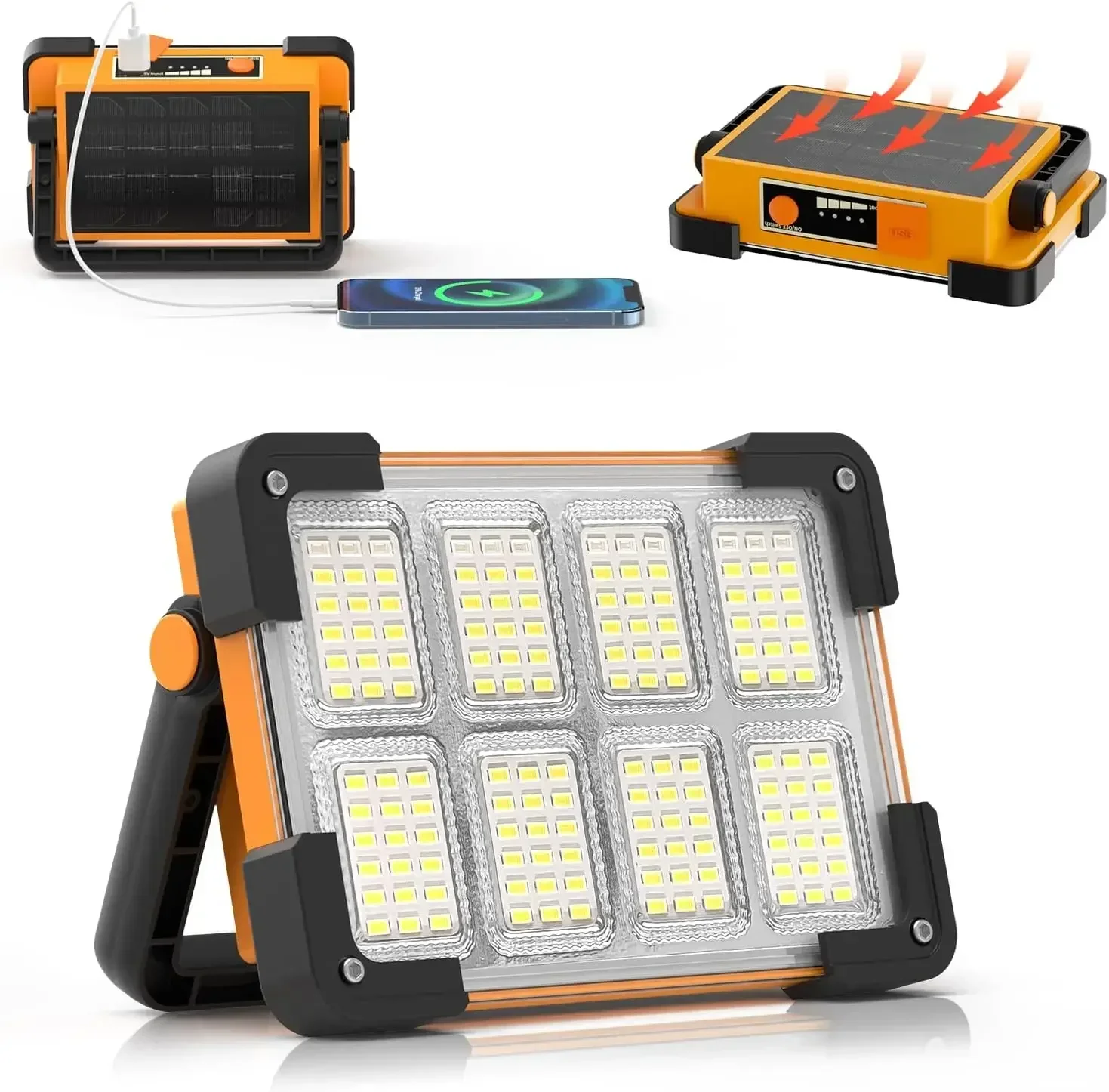 Luz de inundación Solar recargable, foco reflector LED portátil para exteriores, proyector recargable, lámpara de construcción
