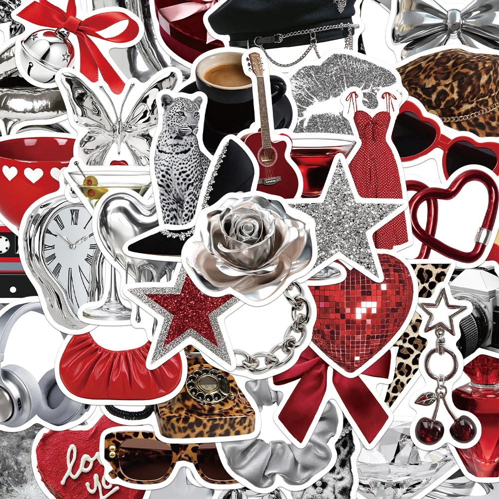 50PCS Creative Silver Millennium Stickers Exquisite DIY Phone Cases Water Cups Personalized Decorative Stickers