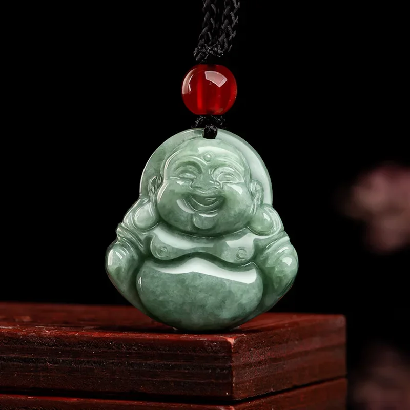 Naturalny jadeit klasy A Fasola Budda Bóg Jadeit Wisiorek Męskie prezenty Naszyjnik Biżuteria damska Uroki Drop Shipping