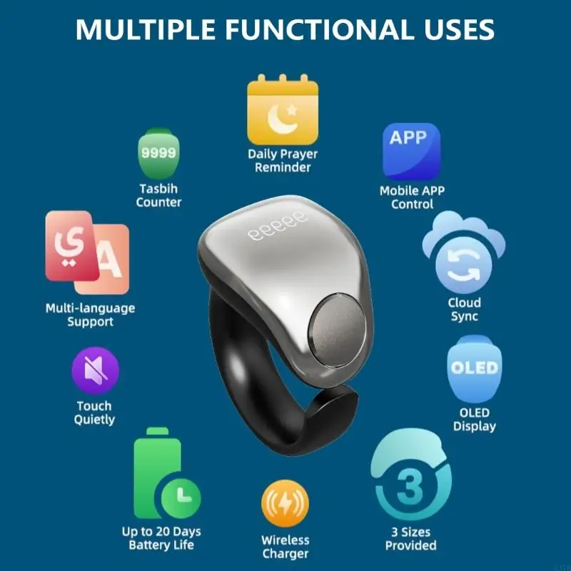 H37B Интеллектуальные молитвенные счетные кольца App Control Tasbih Faith Zikr Rings Магнитная беспроводная зарядка 99999 5 цифр