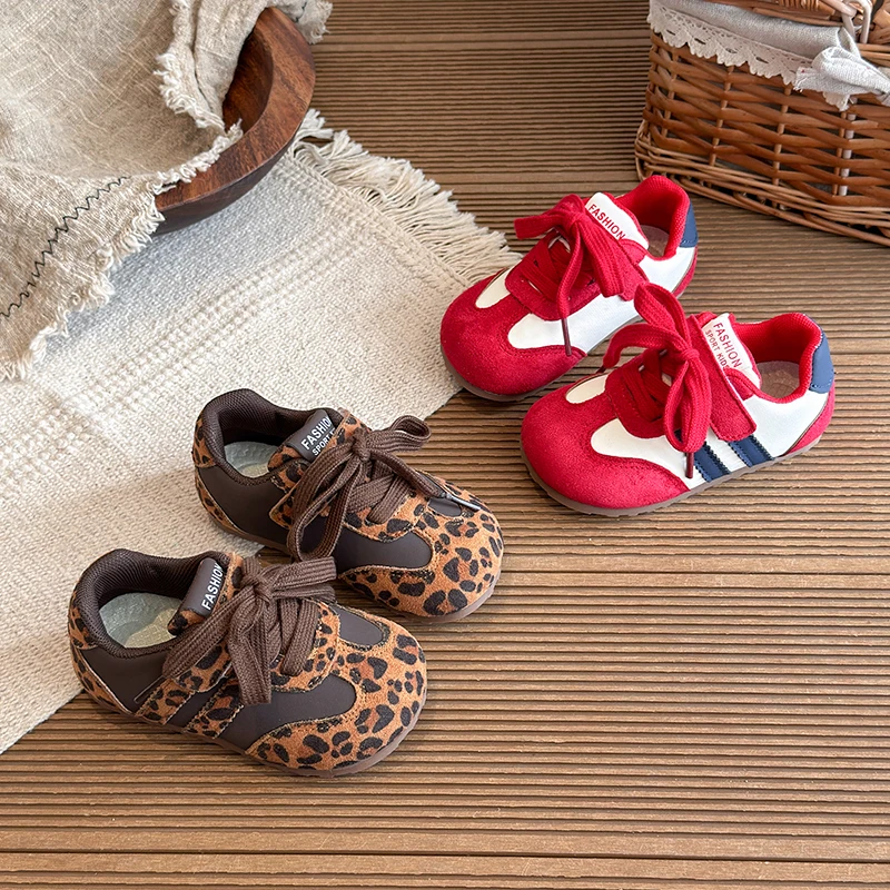 Children's Sneakers Boys Autumn Causal Kids Running Walking Shoes Fashion Leopard Print Girls Tennis Shoes Soft Soled Hook Loop