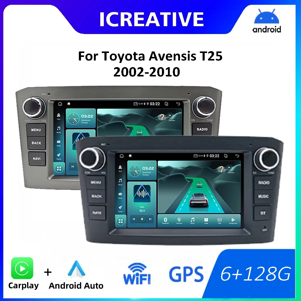 7 Inch Car Multimedia Player CarPlay Android 15 For Toyota Avensis T25 2002-2010 Stereo Car Radio Autoradio GPS Navigation BT FM