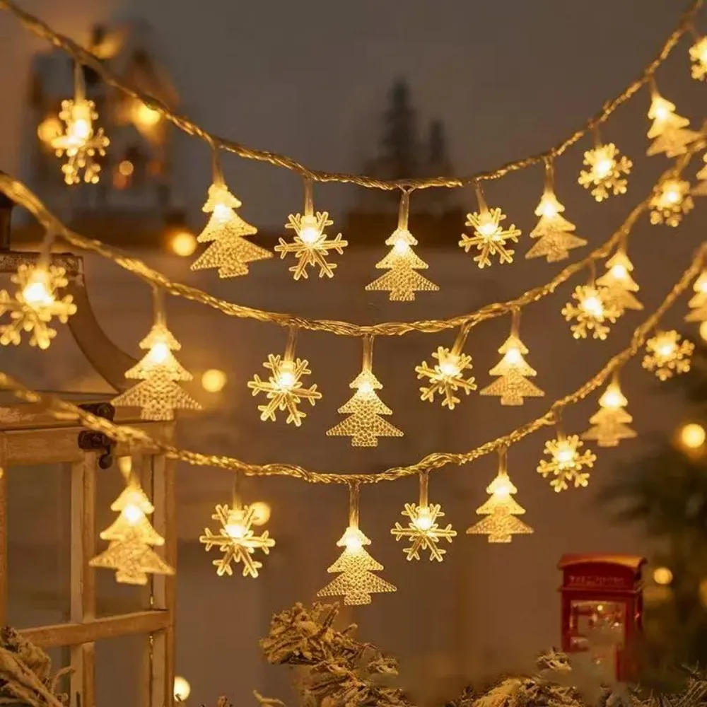 1.5M/3M Battery Box Snowflake/Christmas Tree Shaped LED Fairy Light String,Indoor Christmas Decoration, Holiday Party Lighting