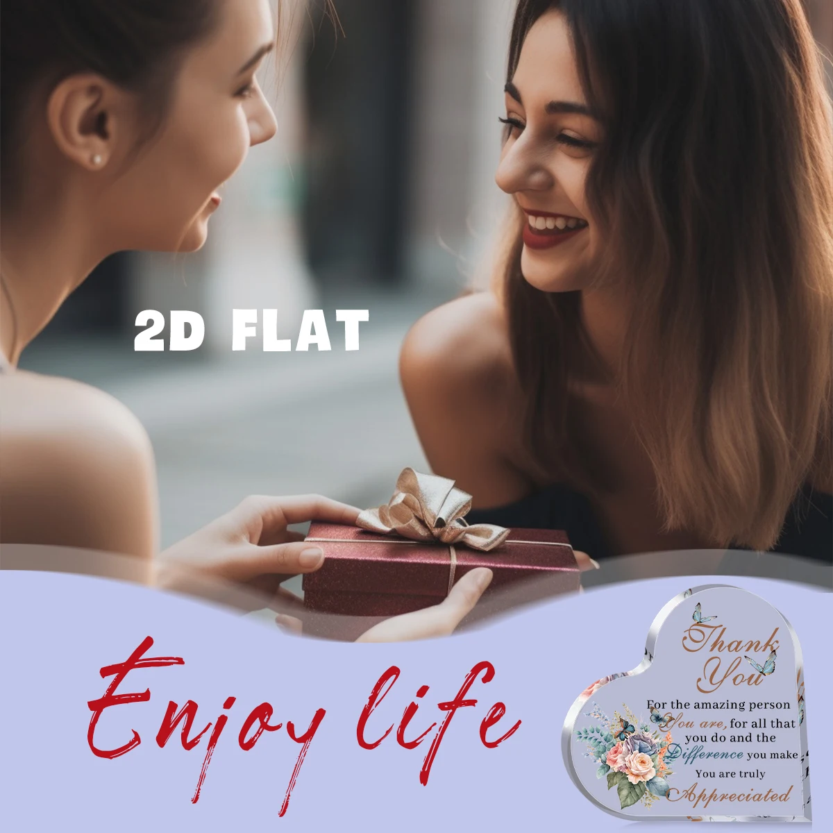 1 قطعة الاكريليك القلب شكرا لك تسجيل البلاك ديكور مع تصميم فراشة الأزهار ، هدية للمكتب/المنزل التقدير زخرفة زخرفة مكتب ديكور