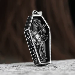 Fashion Punk Rock Stainless Steel Gothic Double Skull Coffin Pendant Necklace With Chain For Man Party/Halloween Boyfriend Gift
