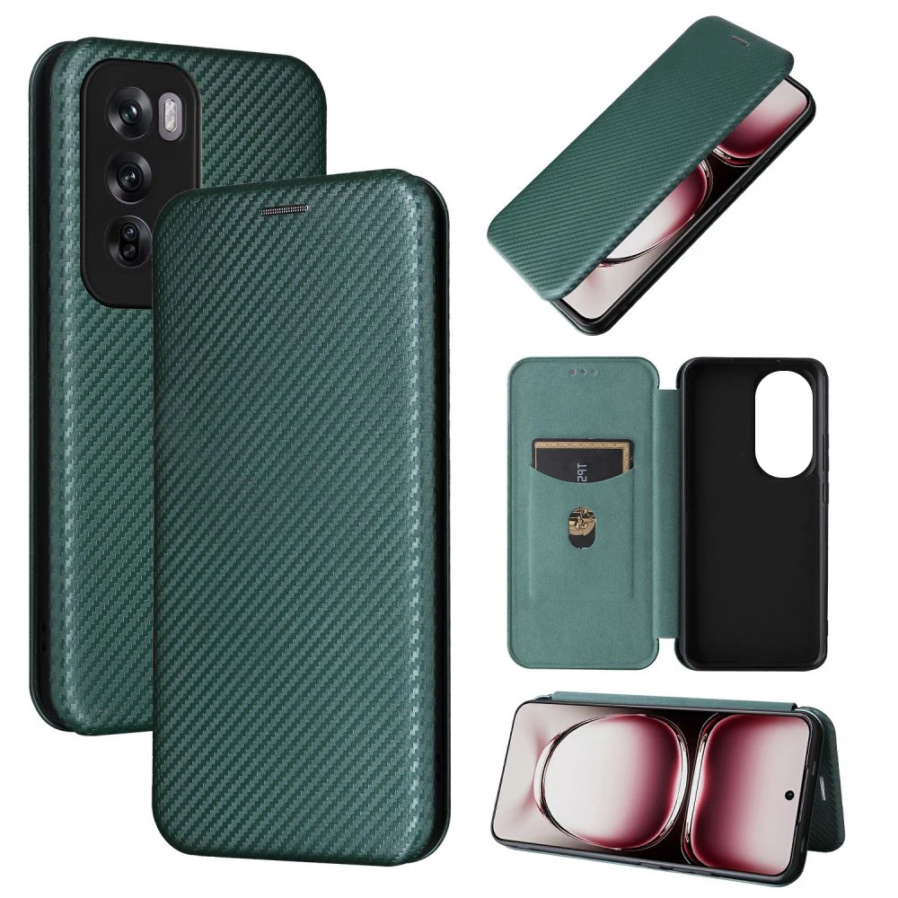 Carbon Fibre Flip Cover Leather Wallet Book Case For OPPO Reno 12 Pro 11 10 9 8 7 6 5 Magnetic Close Coque