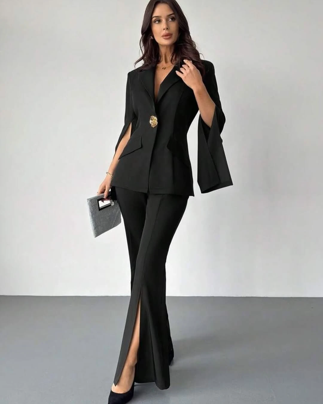 Fashion Women's Formal Dresses Suit Gowns One Button Jacket Coat And Pants For Female Long Sleeves 2 Pieces Suit Customized