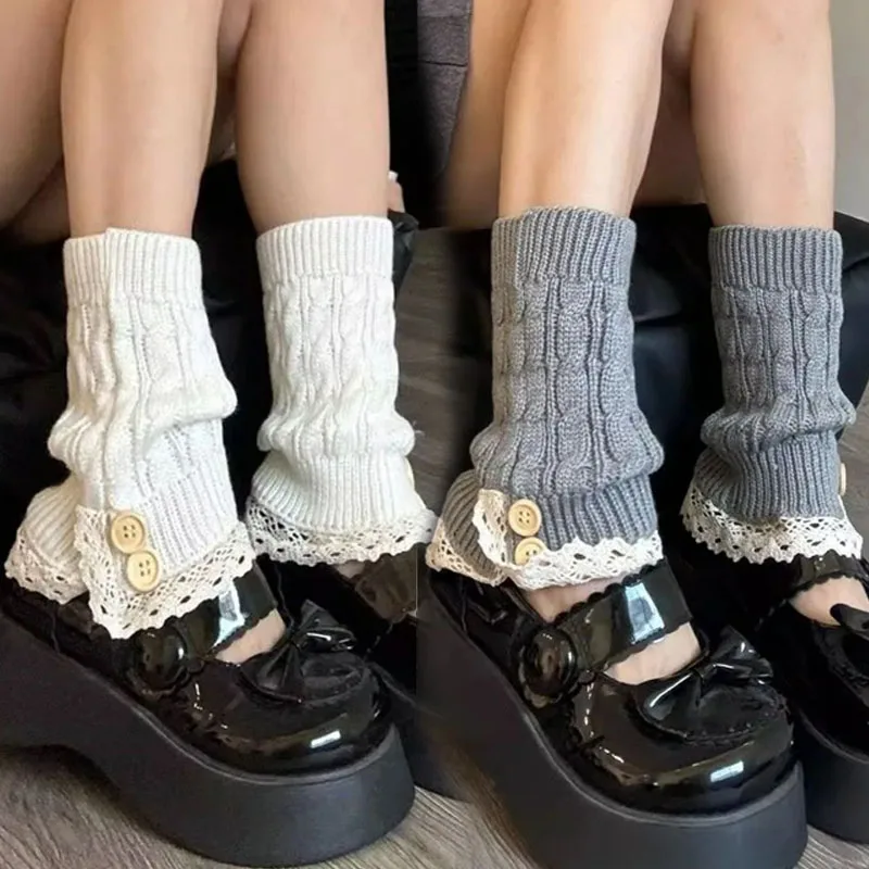 

Y2K Лолита вязаные гетры носки для женщин зимние теплые утепленные носки до щиколотки с кружевным краем модные леггинсы для косплея