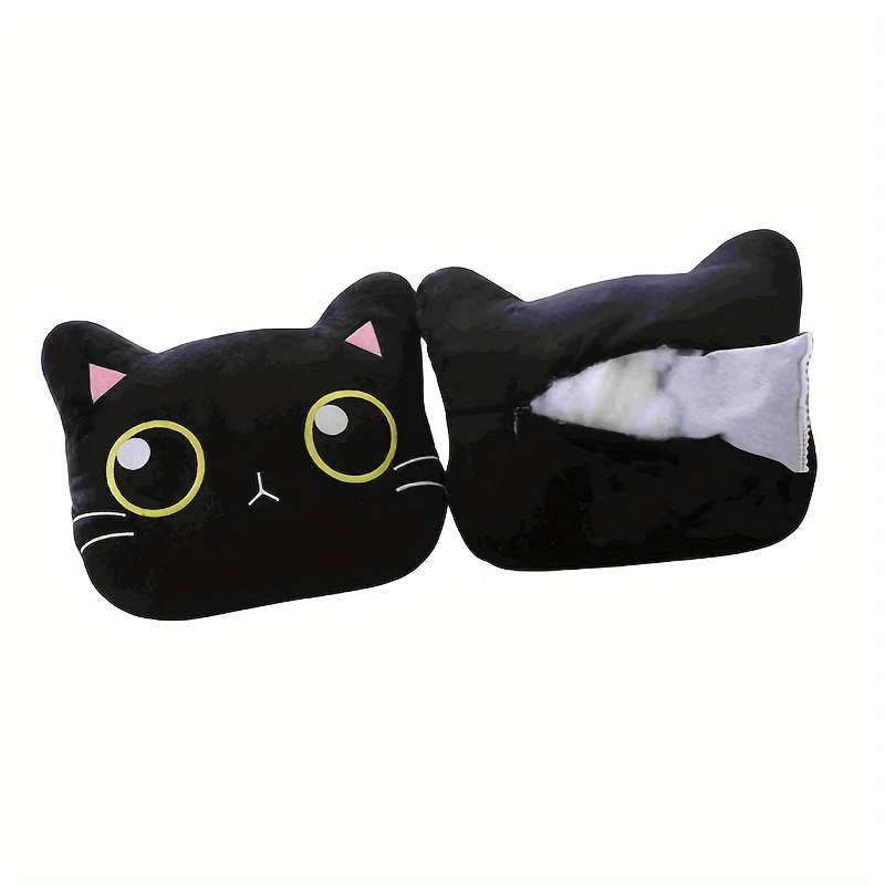 Dumb and Cute Little Black Cat Car Neck Pillow Cartoon Cat Head Car Headrest Travel Cushion