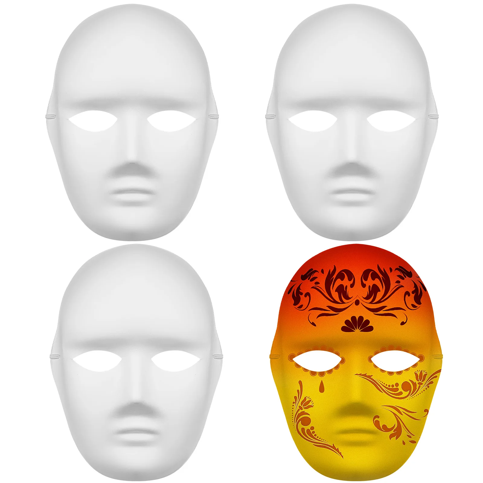 

4 pcs Coloring Masks White Paper Masquerade Face DIY Halloween Party Costumes Reusable Adult Size Paintable Craft