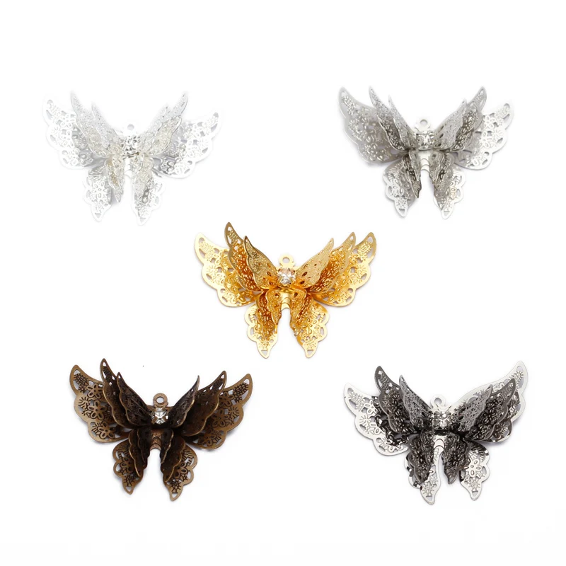 5pcs 25x35mm Three Layer Butterfly Charm Necklaces Pendant Bracelet Necklace Jewelry Accessorie Making Components Handmade DIY