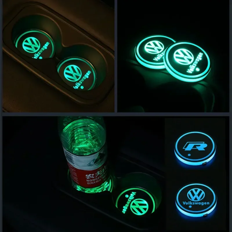 New 7 Color LED Car Cup Holder Light Luminous Coaster Water Cup Pad For VW Volkswagen Polo Jetta Golf Beetle CC GTI golf Sticker