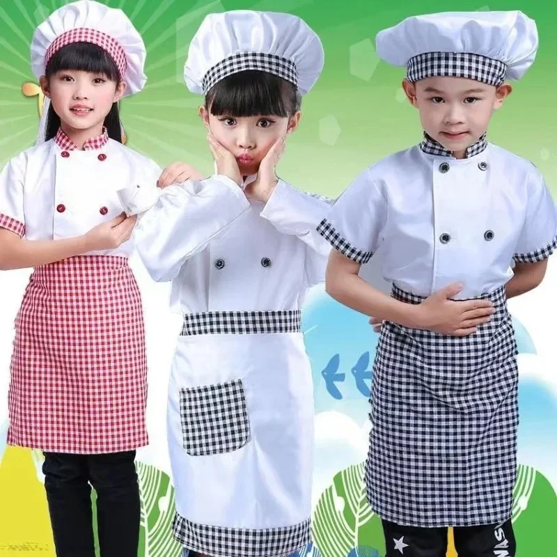 ♛2026♛ Kids Cook Tshirt Chef Uniform Children Kitchen Hat Cap Work Jackets Restaurant Halloween Performance Stage Party Cosplay❤ view 2