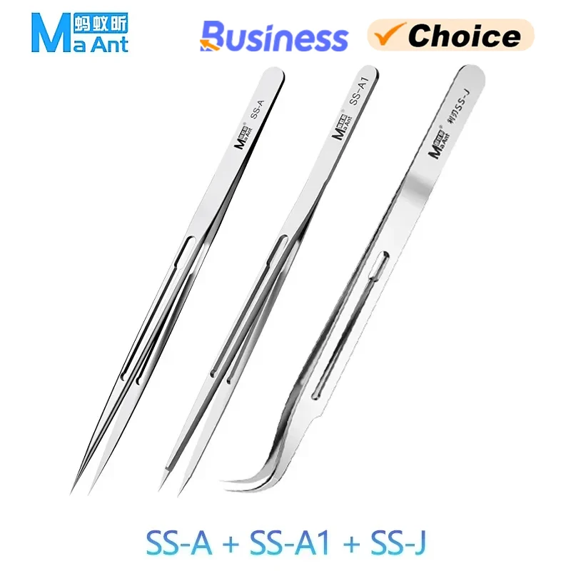 MaAnt SS-A SS-A1 SS-J Stainless Steel Tweezers for Phone Repair Universal Non-magnetic High Precision Jump Wire Clips Tools Set