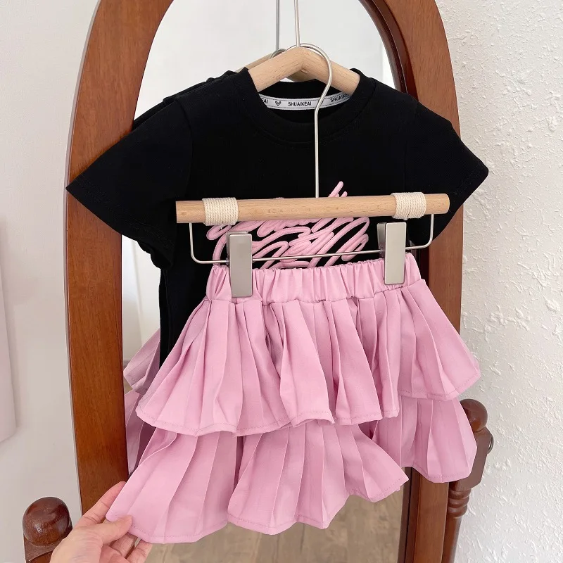 Girls Clothes Sets Summer Short Sleeve T-shirt+Skirt Children Casual Costumes Kids Clothes Two Piece Set Toddler Girl Clothes