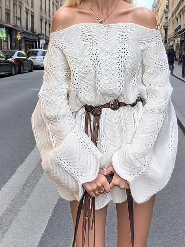 

Autumn Women's Elegant Knitted Sweater Off Shoulder Casual Top Sweet Winter Warm Fashion6902