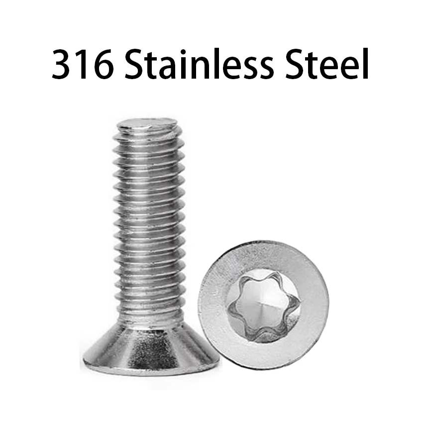 M3~M8 316 Stainless Steel SUS316 ISO14581 GB2673 Torx CSK Countersunk Screw Six-Lobe Flat Head Safe Security Screw Bolt