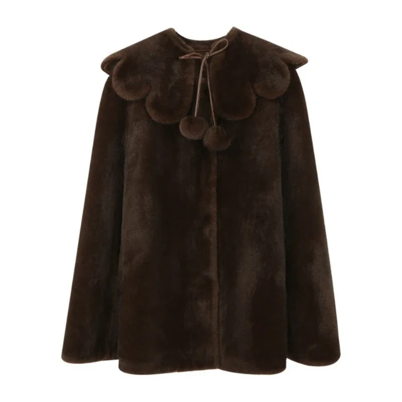 Winter New Fashion French Vintage Cape Detachable Fur Collar Environmentally Friendly Fur Fur Coat Cross-border Women's Clothing