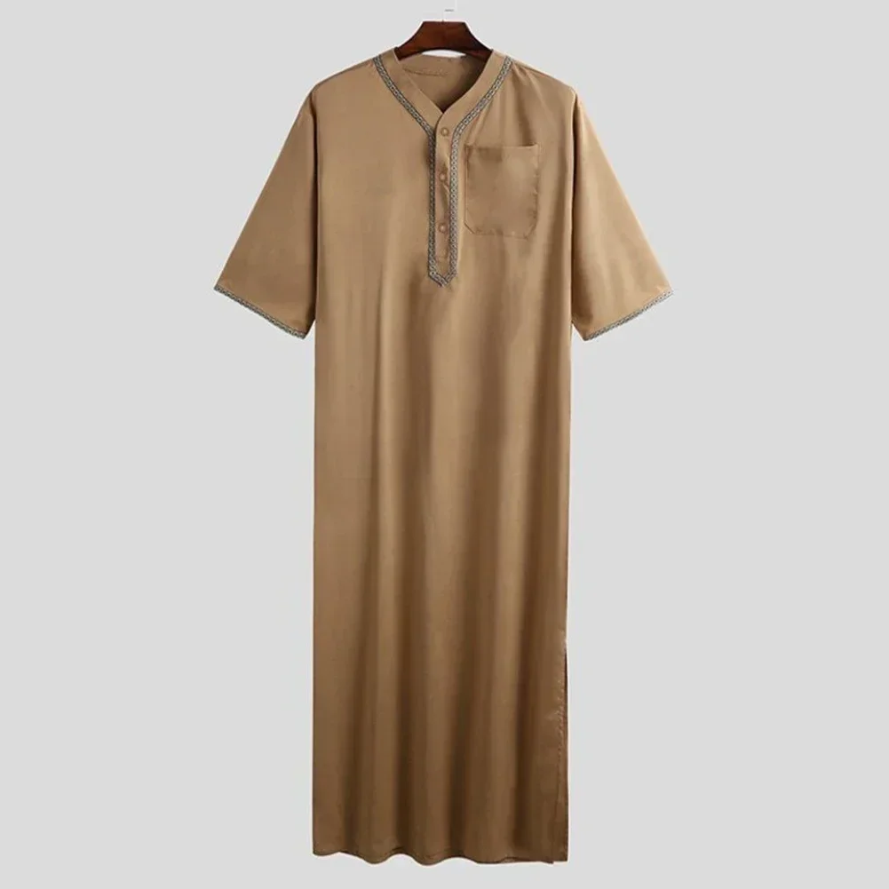 Loose Male Nightdress Sleepwear Clothing Sleeve Dress Thobe Jubba Kaftan Knee-length Long M-2XL Men Mens Muslim