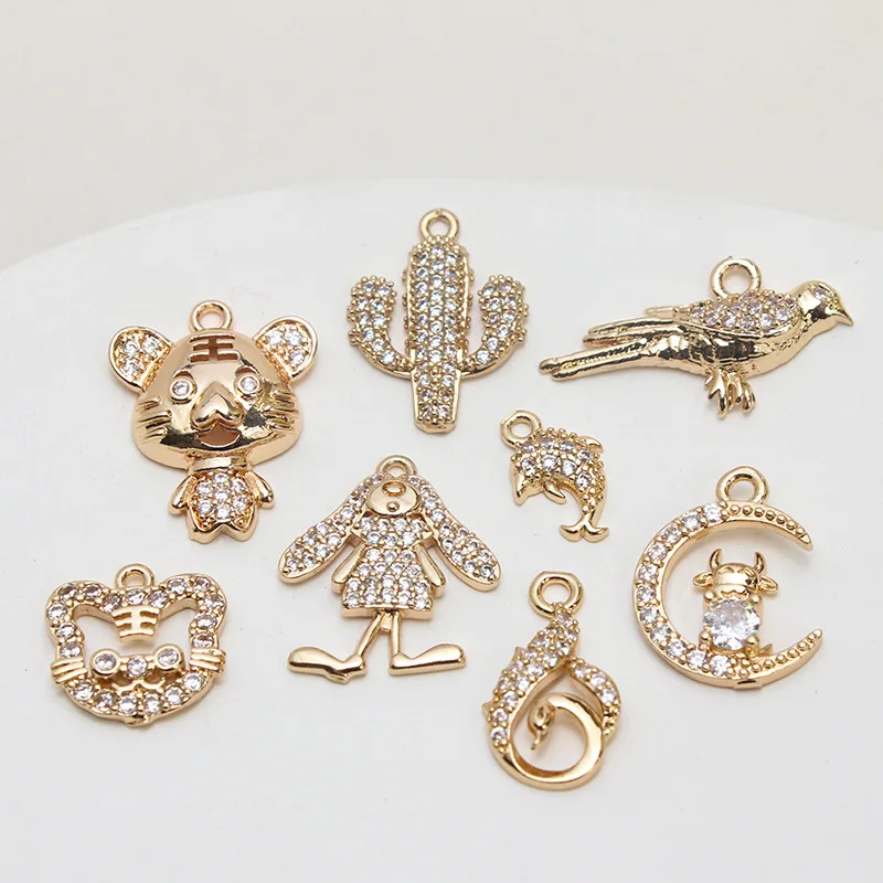 1-шт-медный-инкрустированный-Цирконий-маленький-тигр-кролик-корова-птица-и-Дельфин-Кактус-Кулон-ушной-браслет-ювелирные-изделия-Аксессуары-материал-подвески