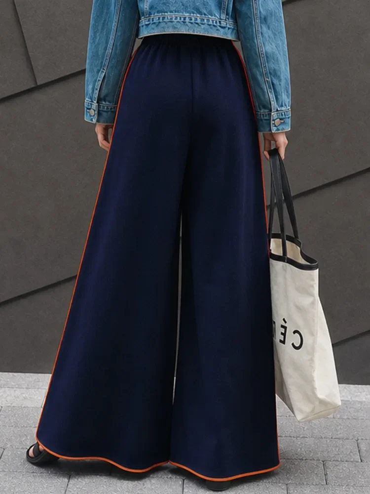 Yeezzi Women's Solid Color Contrast Color Drawstring Elastic Waist Palazzo Pants Loose Pockets Casual Office Wide Leg Trousers