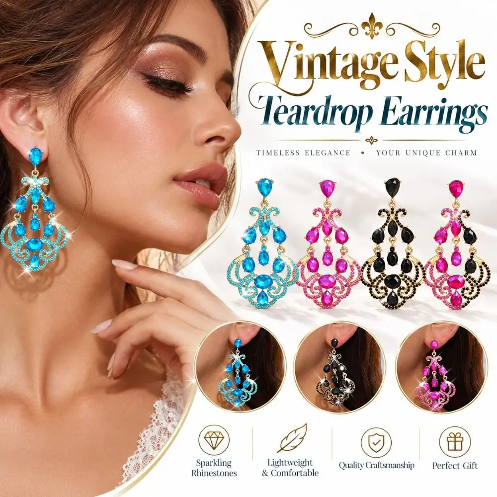 Gifts Vintage Style Rhinestone Teardrop Earrings Silver Post Geometric Statement Earrings Elegant Flower Earrings Women