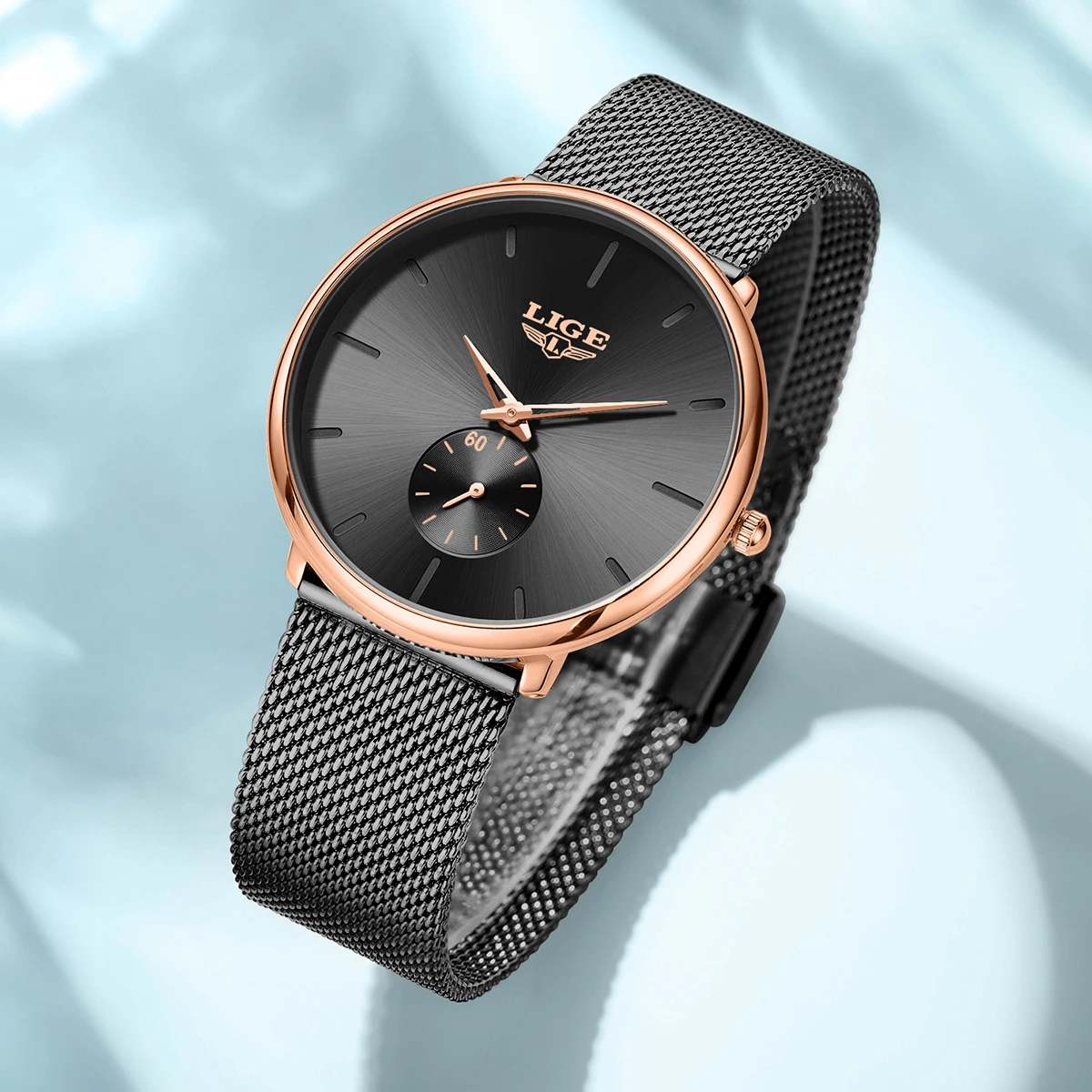 LIGE ساعة نسائية 2026 جديدة أنيقة بسيطة موضة مقاوم للماء ساعة السيدات الفاخرة شبكة حزام كوارتز ساعة اليد للنساء #5