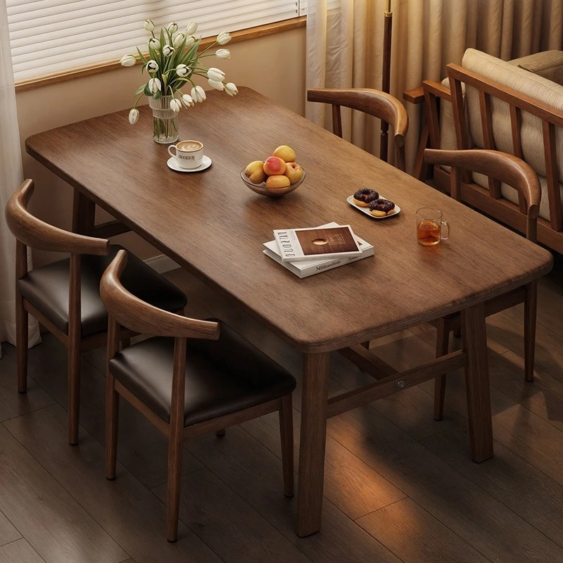 

Dining Table Household Small Apartment Medieval Rental Room Rectangular Dining Table Catering Commercial Table and Chair Set