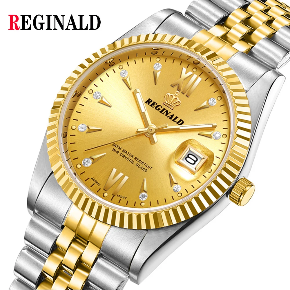 

REGINALD Watch Men Diamond Watches 316l Stainless Steel Auto Date Quartz Wristwatches Men Reloj Hombre Relogio Masculino